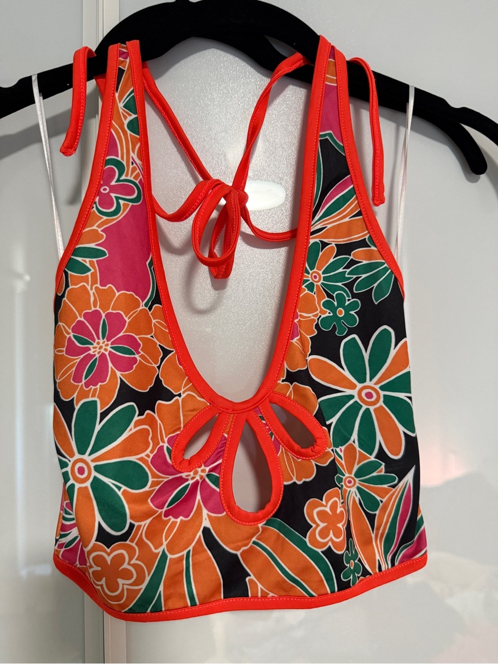 Princess Polly Orange Trim Floral Cutout Crop Top